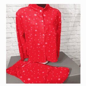 Cuddl Duds Red Star Loungewear Sleepwear Pajamas Set Top and Bottoms
